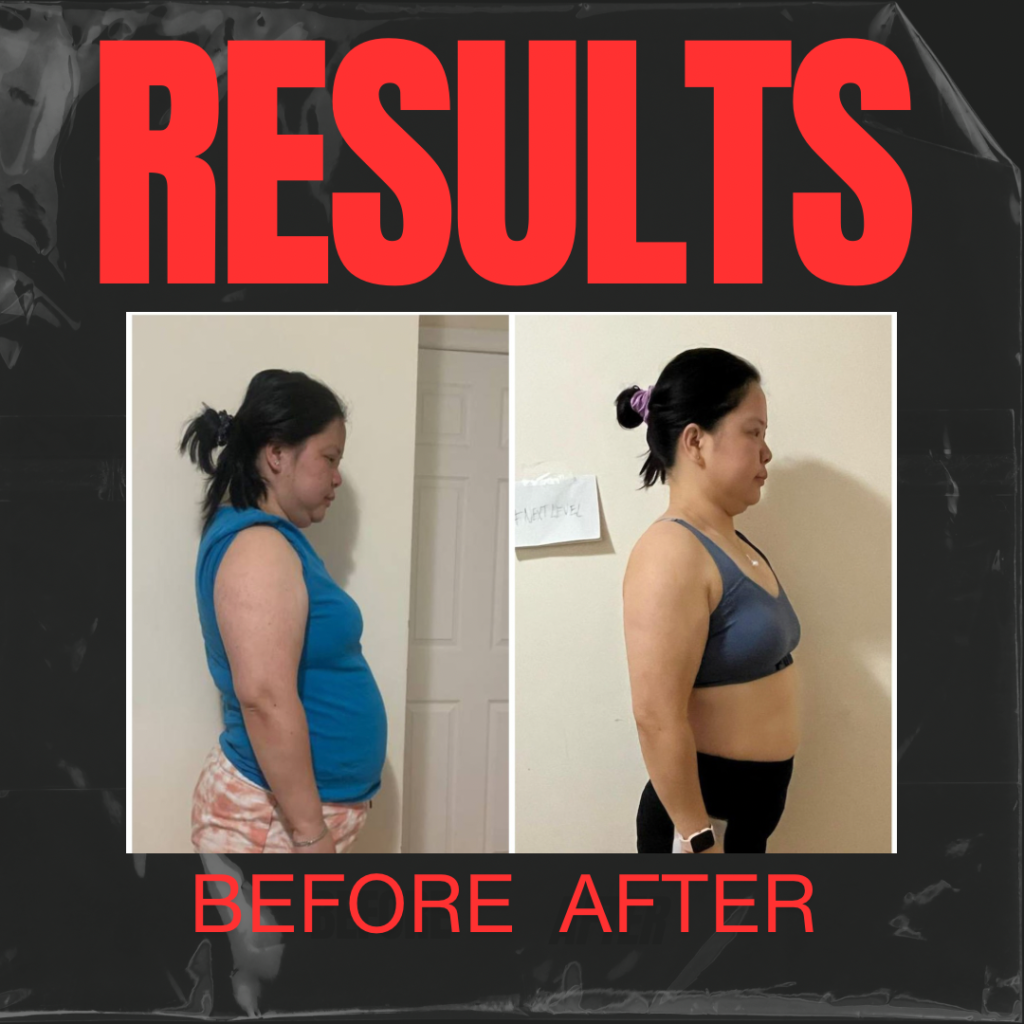 Before and after weight loss results from a Markham Bootcamp participant.